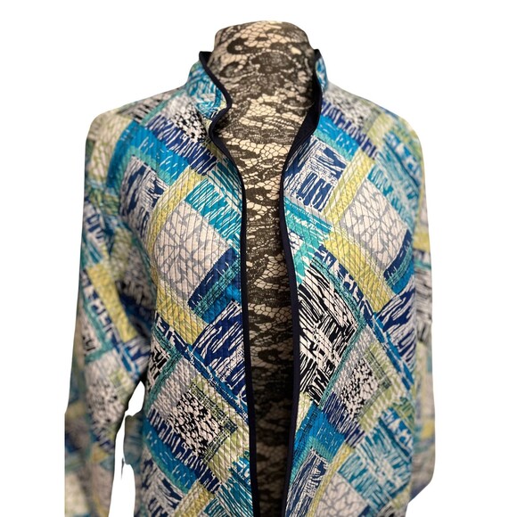 Alfred Dunner Jacket Blazer Blue Yellow Quilted Cottagecore Cabincore Plus 18 - Picture 5 of 12